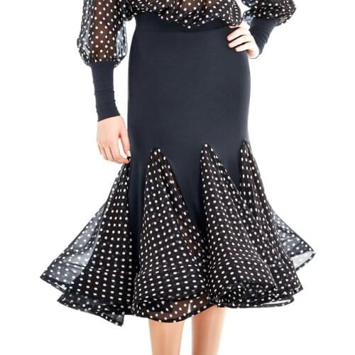 Ballroom Dance Dress Women Skirt Swing Chiffon Elegant Long Skirt Tango Waltz Prom Drag Queen Costumes Perform Black Skirt BI580