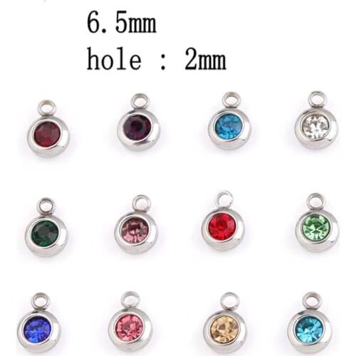 6mm 6.5mm 12piece/lot Stainless Steel Gold Color Rhinestones Finding Crystal Pendant Charms 12 Birthstone Bead Jewelry DIY