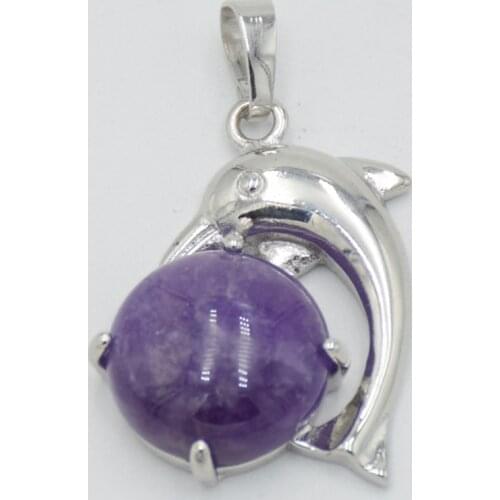 Cute Dolphin Animal Pendant Charms Natural Amethysts Turquoises Lapis Pink Quartz Crystal Stone Pendant for Women Necklaces