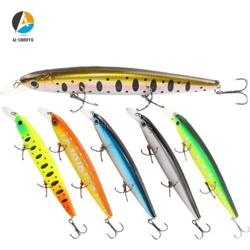 AI-SHOUYU NEW Minnow Hard with Ball Fishing Lure 130mm 24.5g Wobbler with Sharp Treble Hooks Hard Bait Sinking Fishing Lure