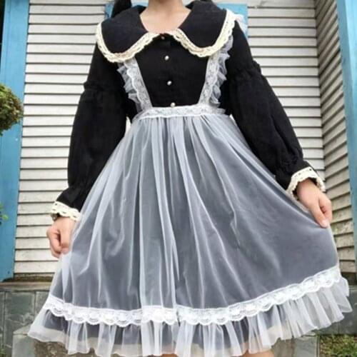 Japanese Soft Girl Cute Sweet Lolita Apron Blouse Mesh Victorian Skirt Loose Gothic Lolita Apron Loli Cos Lolita Princess