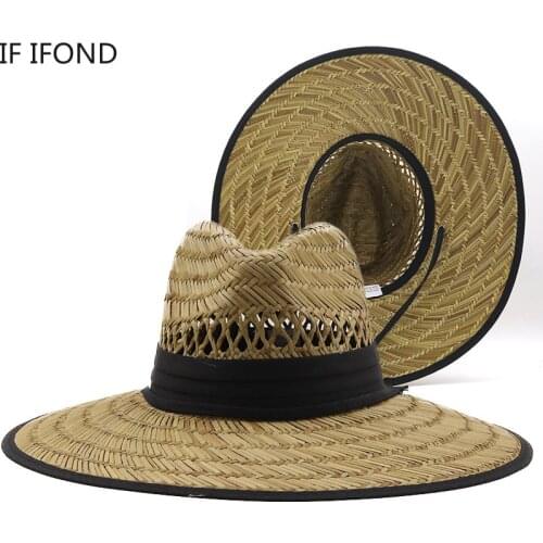Natural Straw Hat Fashion 2021 Wide Brim Summer Beach Visor Protection Sun Hats Panama Lifeguard Hat