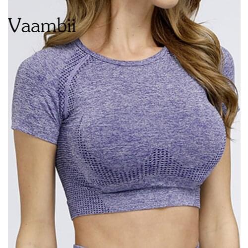 Womens Fitness T-shirts 2020 Clothing Gym Shirt Female Seamless Yoga Top Sportswear Crop Tops Sports Wear For Women T-shirt