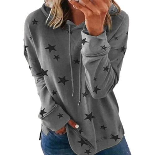 Autumn Hoodies Women Fashion Hooded Star Print Patchwork Long Sleeves Tops Sweatshirt Star Printed Casual Hoodie Pullovers