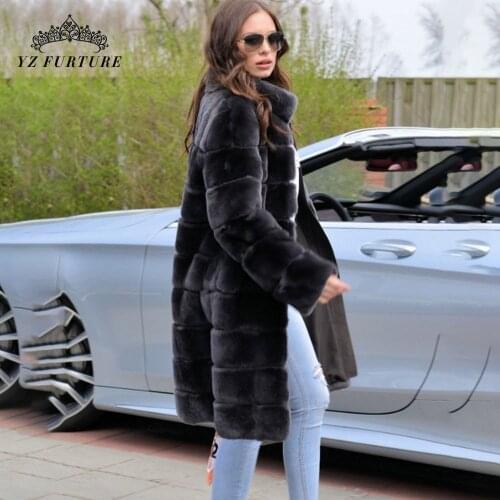 2021 Women Winter New Real Skin Rex Rabbit Fur Coat Mandarin Collar Real Fur Jacket Natural Full Length Long Coat Rex Fur Garb