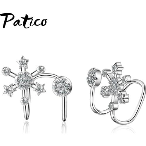 925 Sterling Silver Clip Earrings For Women Creative Snowflake Punk Cubic Zirconia Rhinestone Trend Without Pierced Jewelry