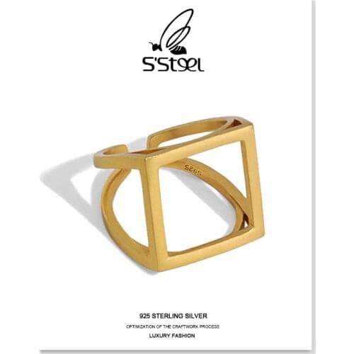 SSTEEL Minimalist Ring 925 Sterling Silver For Women Geometric Designer Handmade Open Ring Collar Plata De Ley 925 Fine Jewelry