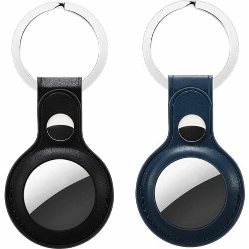 2 Pack For Apple Airtag Leather Case Cover Airtags Tra-cker Keychain Sleeve Shell Skin Silicone Case X1 + Hook X1