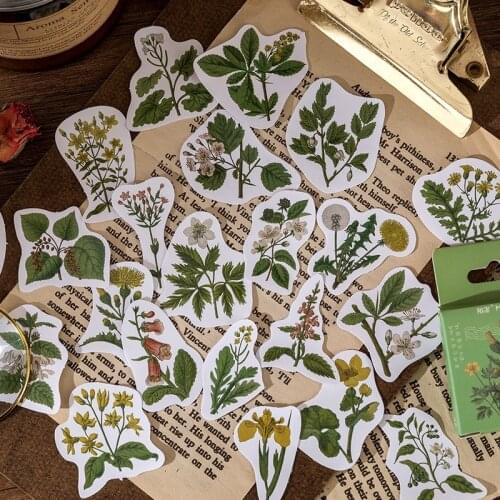 46pcs Plant Stationery Sticker Adhesive Label Flower Green DIY Cute Paper Decoration Diary Handbook Scrapbook Album Landscape