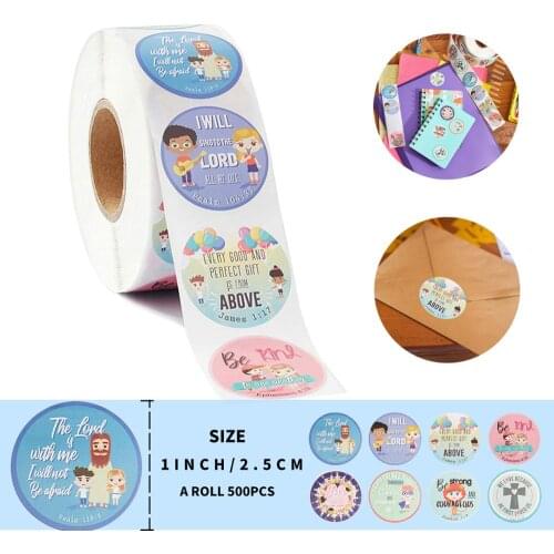 500PCS Round Religious Stickers Labels 8 Styles Pattern Christian Bible Verse Sticker for Kids School Baby Cute Toy Stickers