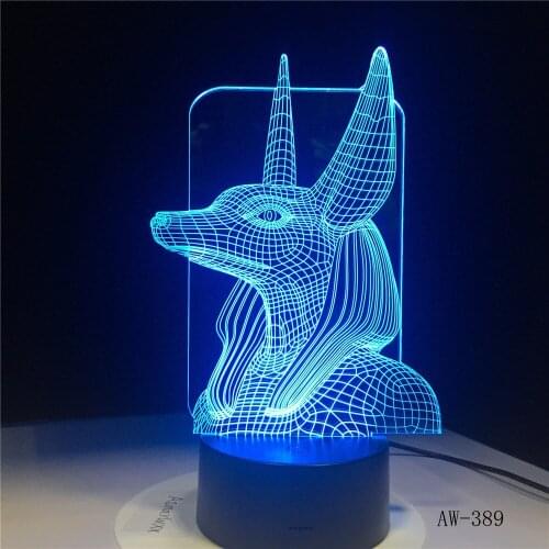 7 Colors Change Egypt Anubis 3D Bulbing Lamp Illusion Colors Changing Desk Light With Black Touch Base Decor Night Light AW-389