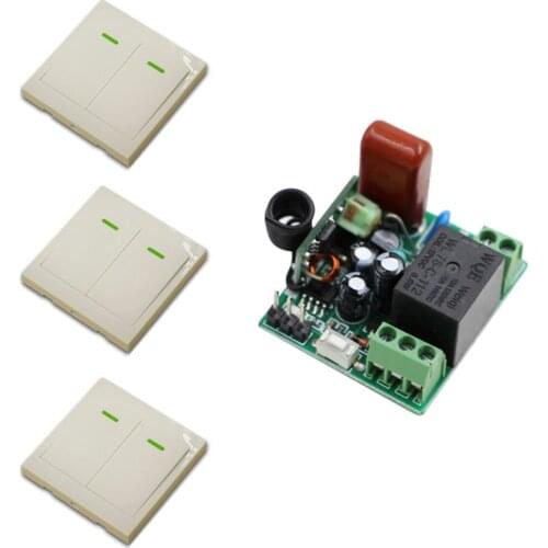 Free Shipping 220V 1CH Radio Wireless Remote Control Switch Learning Code with 3pcsWhite Wall Pannel Transmitter On OFF New