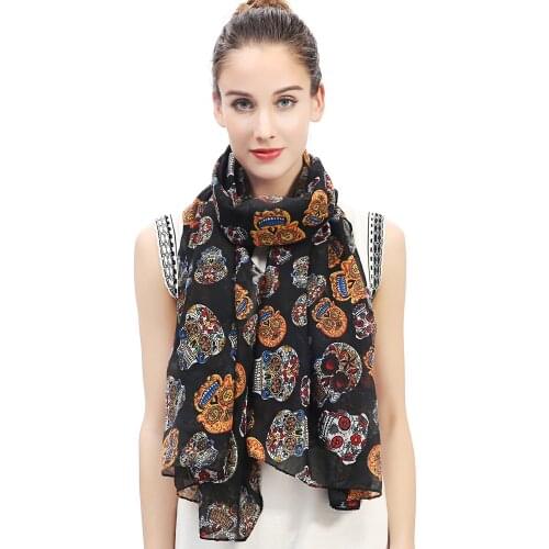 Day of the Dead Multicolored Sugar Skull Print Womens Large Scarf Shawl Wrap Soft Lightweight for All Seasons
