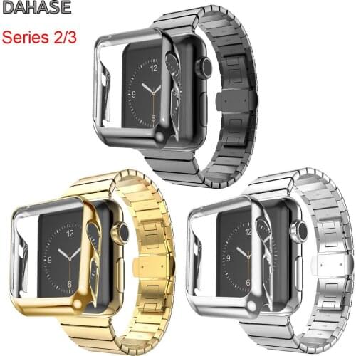 DAHASE Butterfly Buckle Stainless Steel Link Bracelet Strap for Apple Watch Series 3/2 Band Gold Plating Cover Case 42mm 38mm