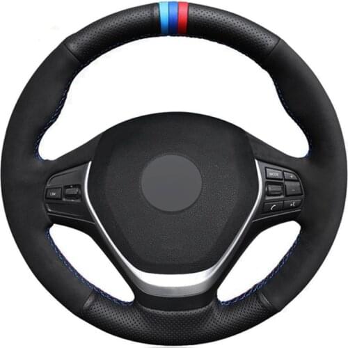 Car Steering Wheel Cover Black Genuine Leather Suede For BMW 4 Series 420d 420i 428i 430i 435i 440i F32 F33 F36 2013-2019