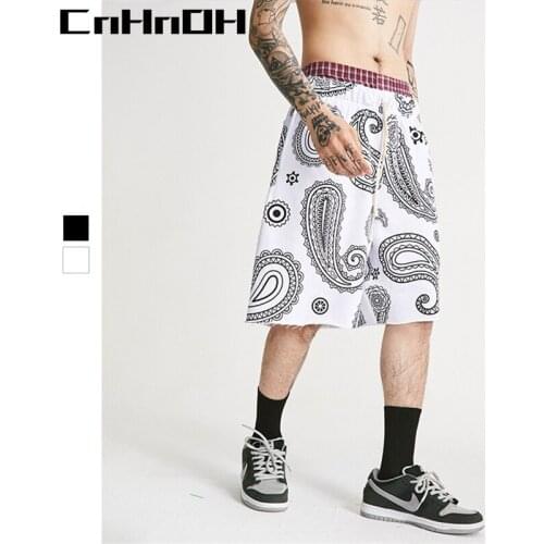 CnHnOH Original School Lazy Loose Straight Pants HIP HOP Retro Abstract Pattern Fashion Brand Shorts Men 11100