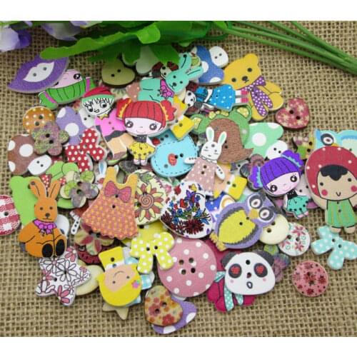 50Pcs Mixed Printing Wood Sewing Buttons For Kids Clothes Scrapbooking Decorative Needlework Botones Handicraft DIY Accessories