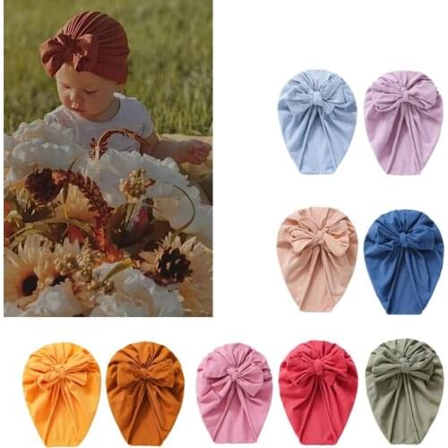 Cotton Blend Hair Bow Knot Kids Baby Infant Turban Hat Big Ear Knot Toddler Beanie Headwraps Birthday Gift Photo