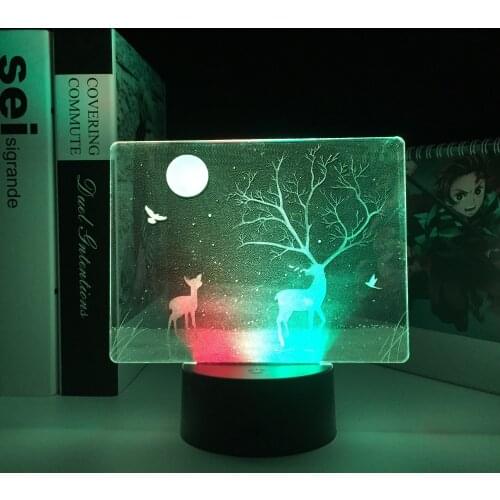 Two-Color Series Two Deer Under The Moon 3D Lamp Visual Illusion Acrylic Light Guide Plate for Children Festival Birthday Gifts