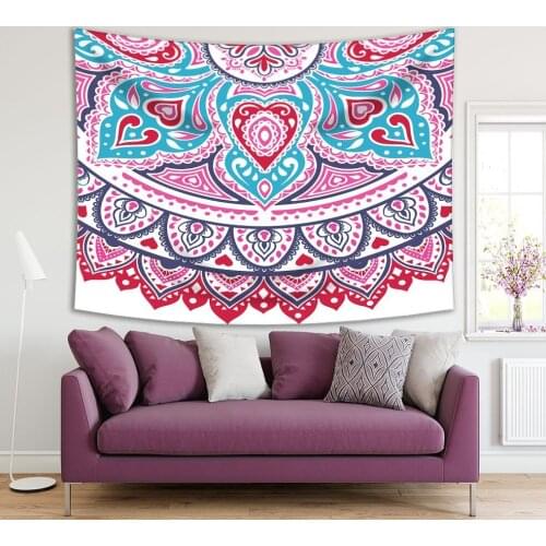 Tapestry Floral Paisley Medallion Pattern Ethnic Mandala Ornament Style Red Navy Blue Fuchsia Artwork Printed