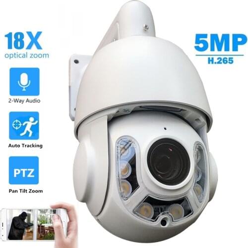Human Auto Tracking 5MP Security IP Camera PTZ Speed Dome 18X Zoom with Speaker Two Way Audio H.265 Automatic Cruise