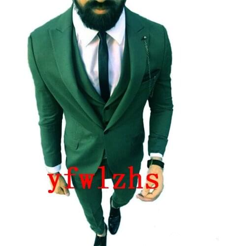 Handsome Groomsmen Peak Lapel Groom Tuxedos Wedding Dress Men Suits Blazer Prom Dinner (Jacket+Pants+Tie+Vest) A623
