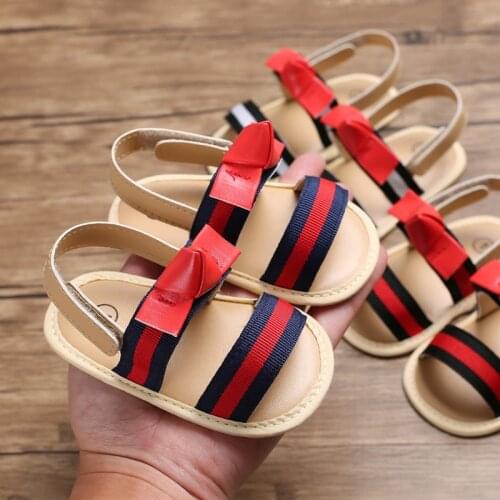 0-18M Summer Baby Girls Sandals Striped Bow Fashion Cute Girl Shoes Cotton Soft Bottom Newborn Baby Sandals Prewalker