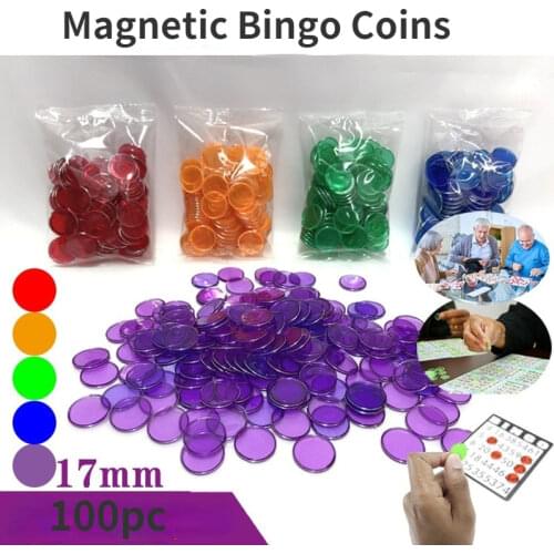 100Pcs New Foreign Trade 17mm Magnetic Plastic Transparent Color Chip Iron Ring Game Currency Magnetic Bingo Game Accessories