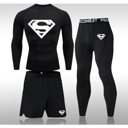 Mens Compression MMA Set Long Tight T-shirt Tracksuit Clothes Men Pants Workout Bodybuilding Rashguard Men Sports Suit