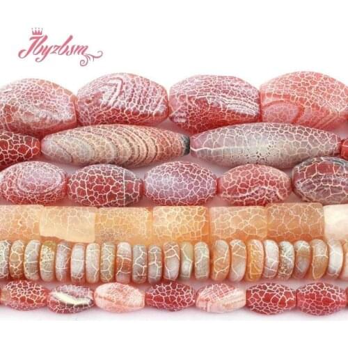 Oval Round Twist Drop Frost Cracked Red Black Agates Natural Stone For DIY Women Necklace Bracelet Jewelry Making Spacer 15"