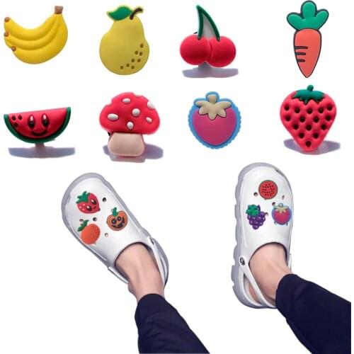 New 1pcs Vegetables PVC Shoe Charms Fruits Accessories Decorations Avocado Carrot Lemon Corn Pumpkin Croc Charms JIBZ Kids Gifts