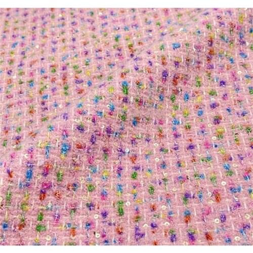 NW141 Double-side Pink Knitted Tweed Sequins Fabric Thick Senior Womens Autumn Winter Coat/Suit Clothing DIY Sewing Materials