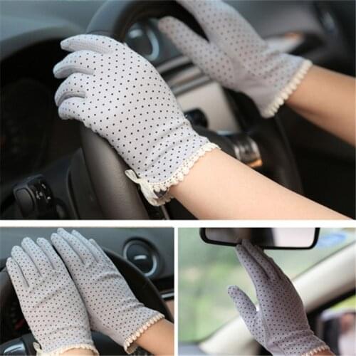 Dot Bow Glove Thin Sun Protection Women Driving Short Sunscreen Gloves Cotton Harajuku Black Cotton Glove Lace 2020 New