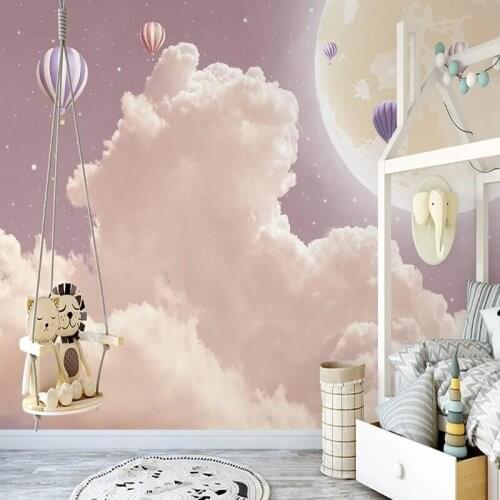 Hand-Painted Fantasy Clouds Hot Air Balloon Mural Princess Room Childrens Room 3D Cartoon Wallpaper Wall Cloth Home Decor Freco