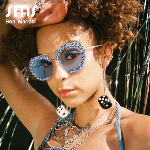 Oversized Diamond Sunglasses Women 2020 Vintage Pilot Sunglasses Men Retro Metal Clear Lens Round Sun Glasses UV400 gafas de sol