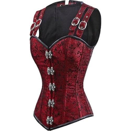 Medieval Palace New Style Gothic Top Black Lace Sleeveless 12 Steel Double Buckle Chain Buckle Belly Small Waist Corset Dress