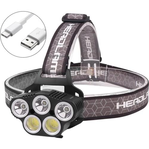 LED Sensor Headlamp Hard LED Headlight Type-C Rechargeable Outdoor Hiking Fishing Camping Head Light Built-in Battery