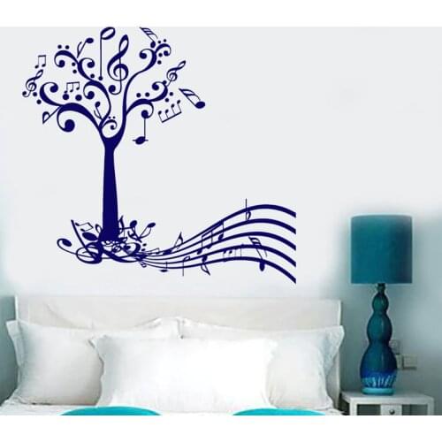 Wall Vinyl Decal Music Tree With Notes And Musical Key Note Paper Abstract Modern Home Decor Room Decoration DA33