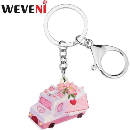 WEVENI Valentines Day Acrylic Sweet Pink Love Envelope Flowers Car Keychains Ring Fashion Purse Key Chain Jewelry For Women Girl