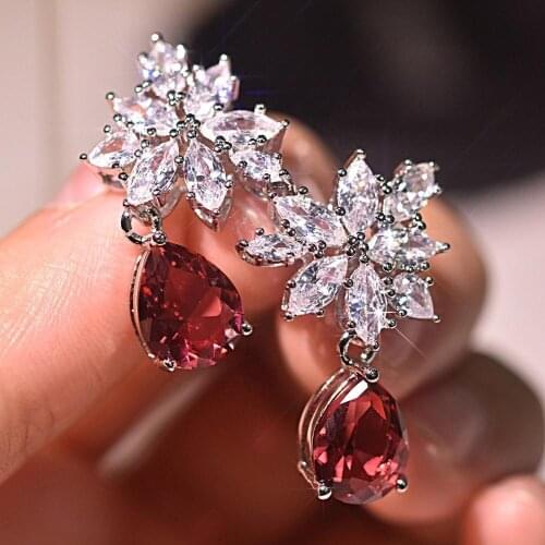 YSDLJG Exquisite Red CZ Dangle Earrings for Women High-quality Delicate Accessories Party Gift Elegant Female Fashion Earrings