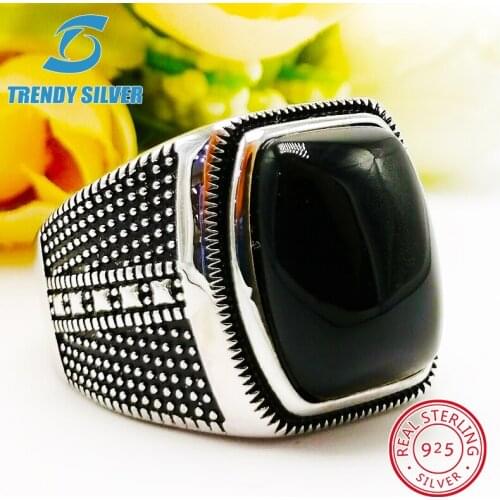 Silver 925 fine jewelry man rings men accessories turquoise gemstone natural black onyx agate wholesale TRENDY SILVER
