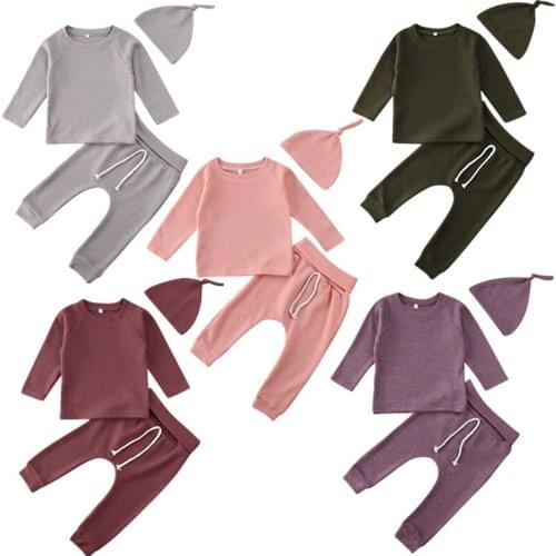 0-24M Newborn Baby Girl Boy Winter Warm Clothes Striped Tops T-Shirt Pants Outfits