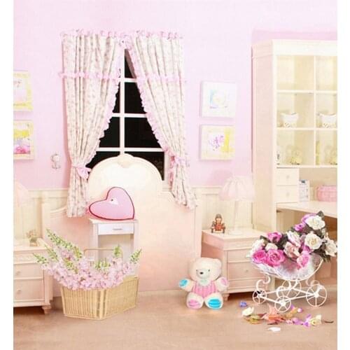 5x7ft Pink Room Flowers Cute Bear Photography Backdrops Photo Props Studio Background