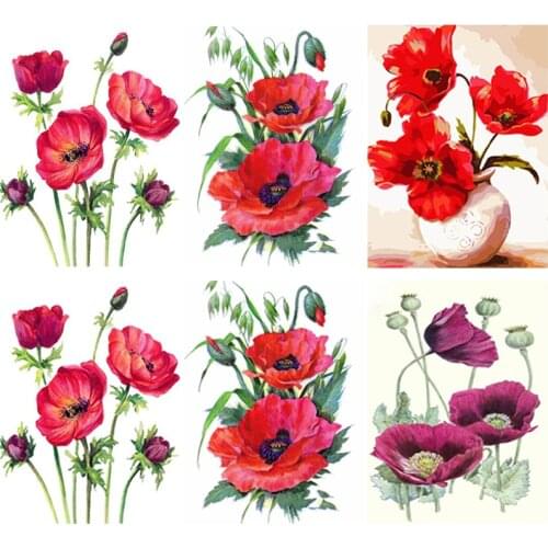 Poppies Flower DIY Diamond Painting Full Round or Square Rhinestone Mosaic Diamante Embroidery Cross Stitch Kits Wall Art Gift