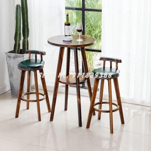 Solid Wood Bar Chair American Style Retro Bar Stool European Style High Stool Rotary Creative Bar Chair Household High Foot Dini