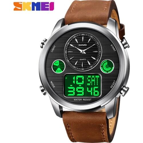 SKMEI Military Watches Dive 50M Leather Strap LED Watches Men Top Brand Luxury Quartz Watch reloj hombre Relogio Masculino