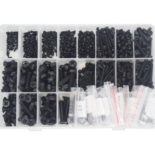 Black Nylon Phillips Pan Flat Head Machine screw Nut Flat Washer Round Countersunk Bolt M2 M2.5 M3 M4 M5 M6 Assortment Kit