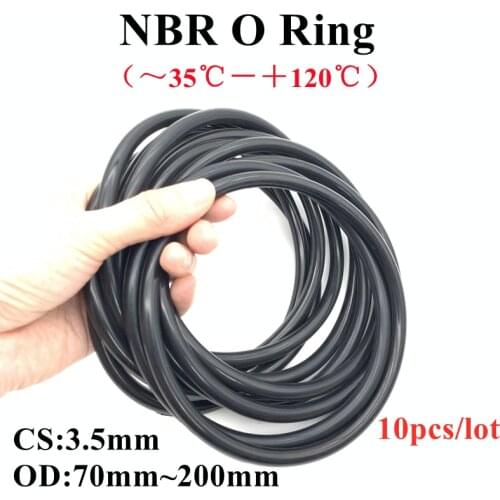 10pcs Black O Ring Gasket CS3.5mm OD 70mm ~ 200mm NBR Automobile Nitrile Rubber Round O Type Corrosion Oil Resist Sealing Washer