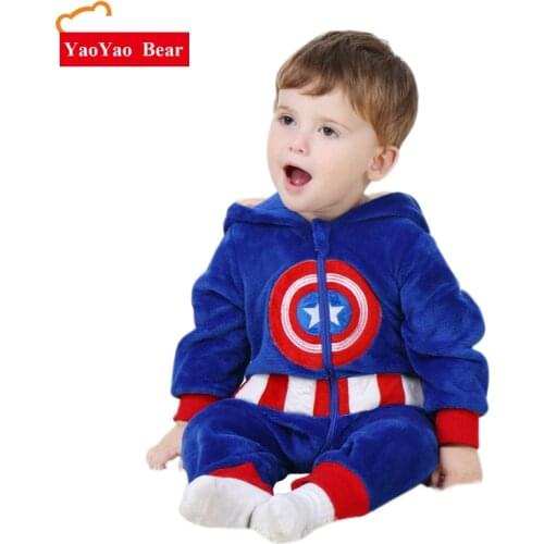 Baby Romper captain america costume Long Sleeve 3m-24m Boys Girls Clothes Warm Velvet Jumpsuit Boys Outwear Clothes YAOYAO BEAR