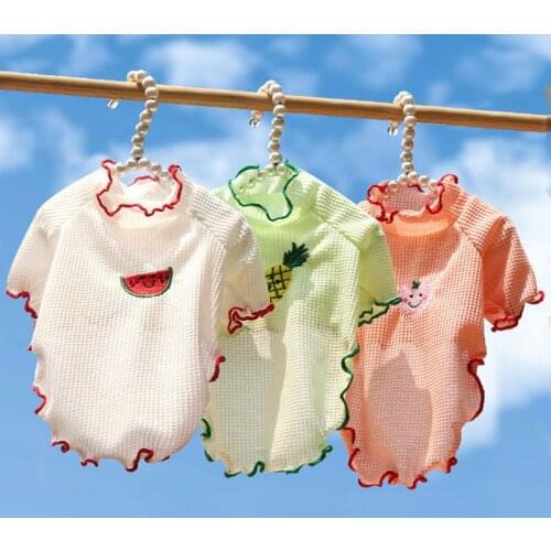 Fruit Embroidery Pet Dog Clothes Summer Breathable T-shirt for Small Medium Dogs Ruffle Sleeve Puppy Chihuahua Shirt